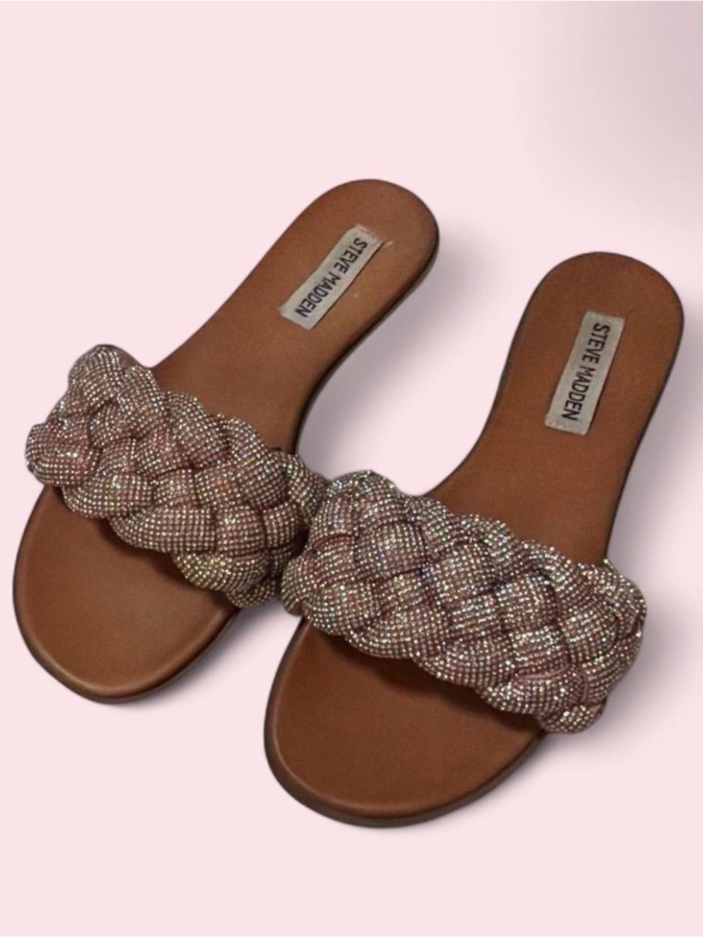 Steve Madden Braided Metallic Rose Gold Slide Mules